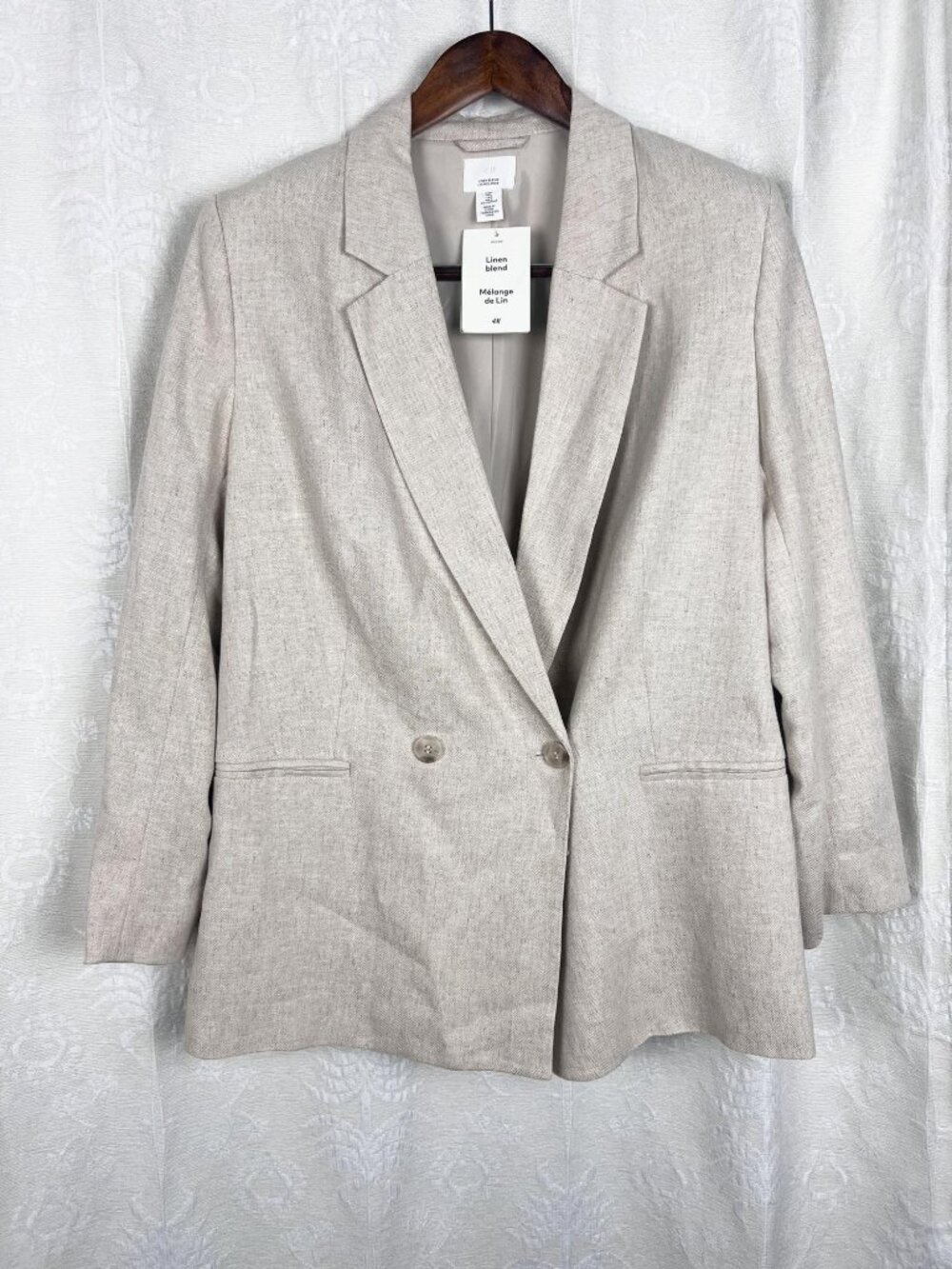 H&M linen blend double-breasted oversized blazer menswear suit jacket Large